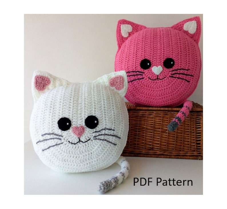 Cat Pillow Cushion CROCHET PATTERN crochet patterns for animal pillows Kids Birthday present Nursery gift image 1