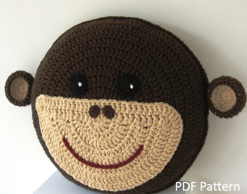 Monkey Pillow Cushion CROCHET PATTERN crochet patterns for animal pillows Kids Birthday present Baby shower nursery gift image 1