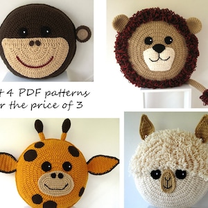 4 Patrones de Almohadones en Crochet por el precio de 3 Oveja Zorro Mapache Panda patrones de crochet para cojines de animales Etsy Espana