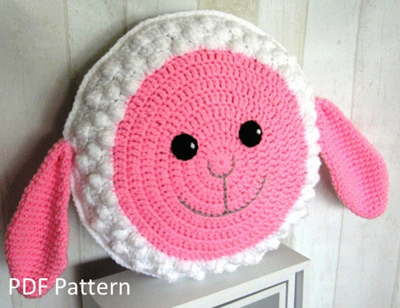 Sheep Pillow Cushion CROCHET PATTERN crochet patterns for animal pillows Easter Lamb Baby shower nursery gift image 1