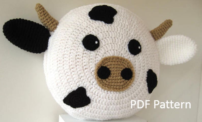 Cow Pillow Cushion CROCHET PATTERN crochet patterns for animal pillows Birthday present Baby shower gift image 3