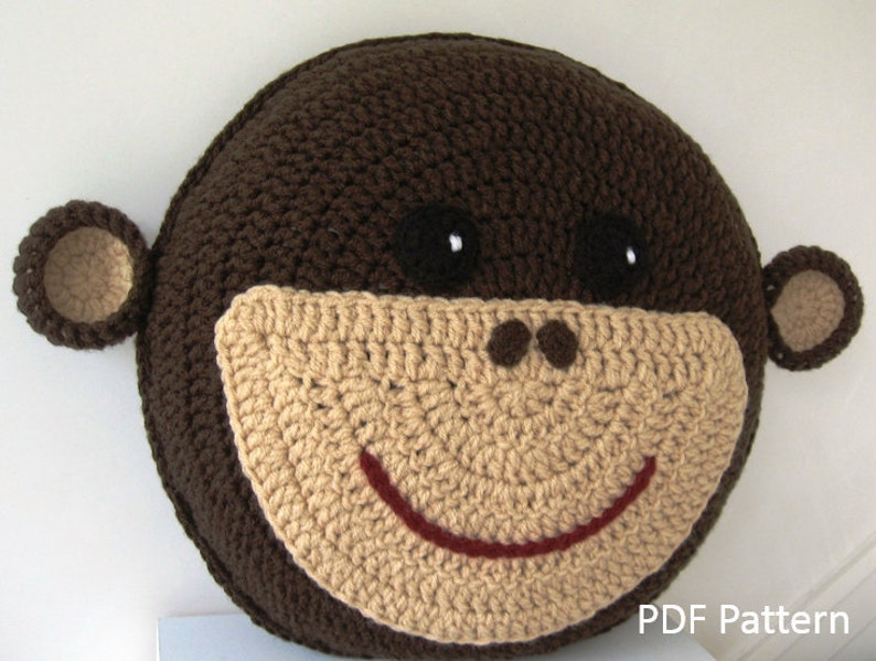 Monkey Pillow Cushion CROCHET PATTERN crochet patterns for animal pillows Kids Birthday present Baby shower nursery gift image 3