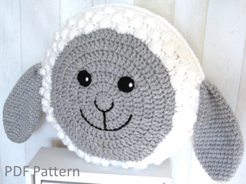 Sheep Pillow Cushion CROCHET PATTERN crochet patterns for animal pillows Easter Lamb Baby shower nursery gift image 3