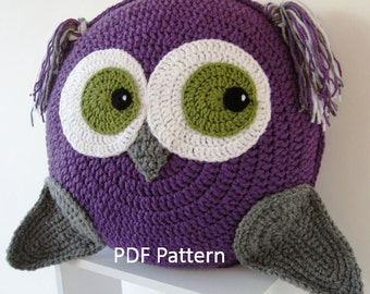 Owl Pillow - Cushion CROCHET PATTERN - crochet patterns for animal pillows - Kids Birthday present - Baby shower nursery gift