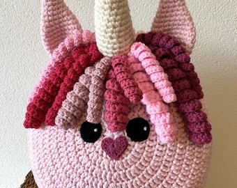 Pink Unicorn Pillow - Cushion CROCHET PATTERN - crochet patterns for animal pillows - Kids Birthday present - A Pillow to make you smile