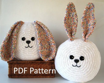 Bunny Rabbits Pillow - Cushion crochet PATTERN - crochet patterns for animal pillows  Birthday present  Baby shower gift