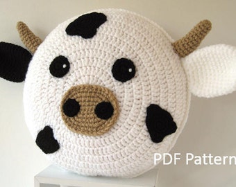 Cow Pillow - Cushion CROCHET PATTERN - crochet patterns for animal pillows - Birthday present - Baby shower gift