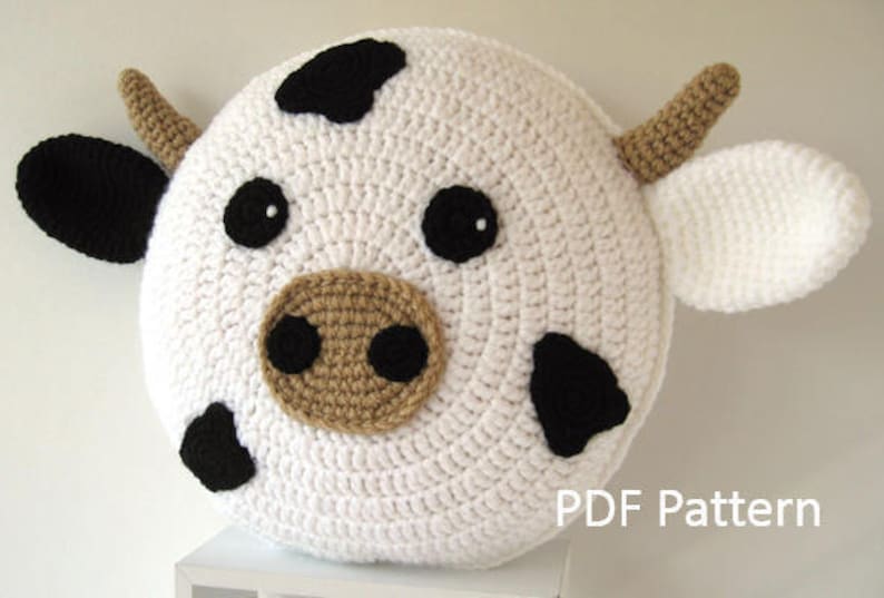 Cow Pillow Cushion CROCHET PATTERN crochet patterns for animal pillows Birthday present Baby shower gift image 1