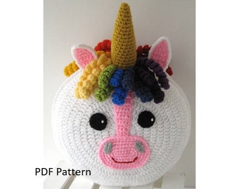 Rainbow Unicorn Pillow - Cushion CROCHET PATTERN - crochet patterns for animal pillows - Birthday present - Baby shower gift