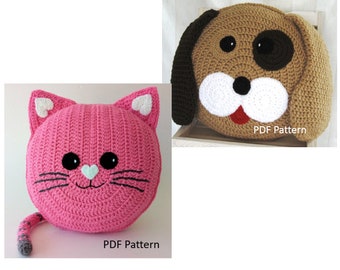 Cat and Dog Pillow - Cushion CROCHET PATTERNS - crochet patterns for animal pillows