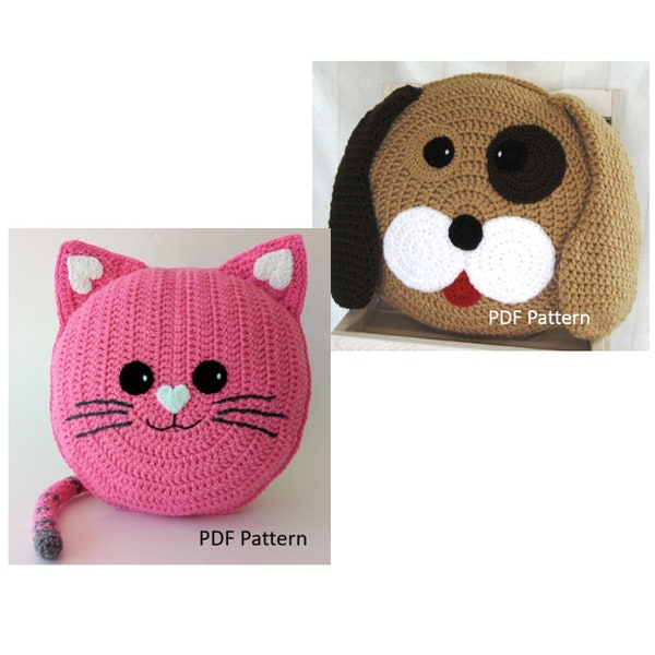 Cat and Dog Pillow - Cushion CROCHET PATTERNS - crochet patterns for animal pillows