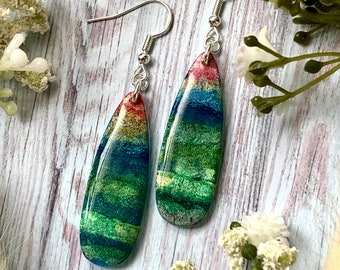 Boucles d'oreilles en forme de goutte d'encre métallique : Boucles d'oreilles pendantes faites main en pâte polymère