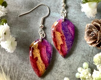 Boucles d'oreilles argentées : encre métallique en pâte polymère - Fait main