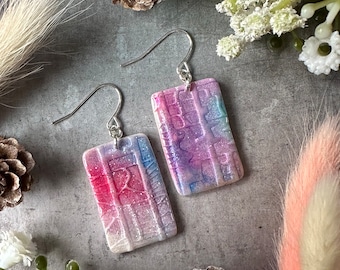 Boucles d'oreilles en marbre bleu et rose - Bijoux pendants en argent - Cadeau coloré fait main