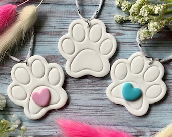Ornement fait main empreinte de patte en pâte polymère - Cadeau souvenir commémoratif pour animal de compagnie - Décoration de patte couleur personnalisée
