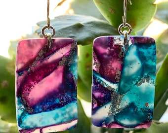 Boucles d'oreilles en marbre bleu et violet - Boucles d'oreilles en argent - Bijoux tendance faits main