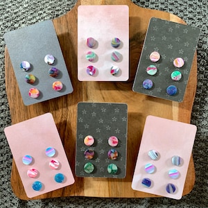 Premium Stud Polymer Clay Earrings 3 Pair Pack - Lucky Dip - Mix n Match - Triple Pack Silver Stud Earrings - Mixed Colours - Luxury Style