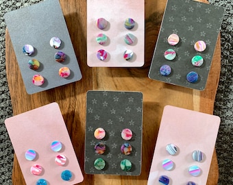 Parure de clous d'oreilles faits main en pâte polymère : mix & match bohèmes, hypoallergénique