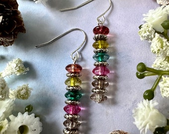 Boucles d'oreilles bohèmes faites main avec perles de verre : pendentif en argent hypoallergénique