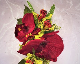ORCHIDS KULEANA-Hawaiian flowers hair clip.Red silk orchids,Hula flowers,Pinups hair clip,Bridals,Weddings,Tropicals,Hawaiian style,Hawaii.