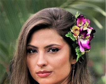 HAWAIIAN FLOWERS HAIR clip-Hanalei Orchids.