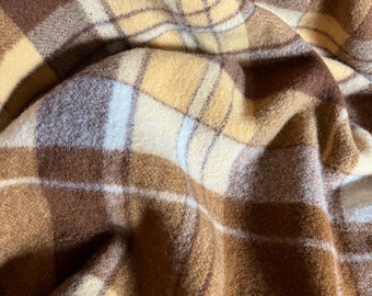 Vintage LACONIA Wool Blanket | Retro brown and tan Australian wool blanket with silk border | Western inspired linen
