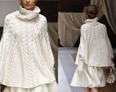 Hand knit poncho women Cape poncho knitted Hand knitted white cape Poncho Made to order Chunky knit poncho Hand knit cozy poncho Any size
