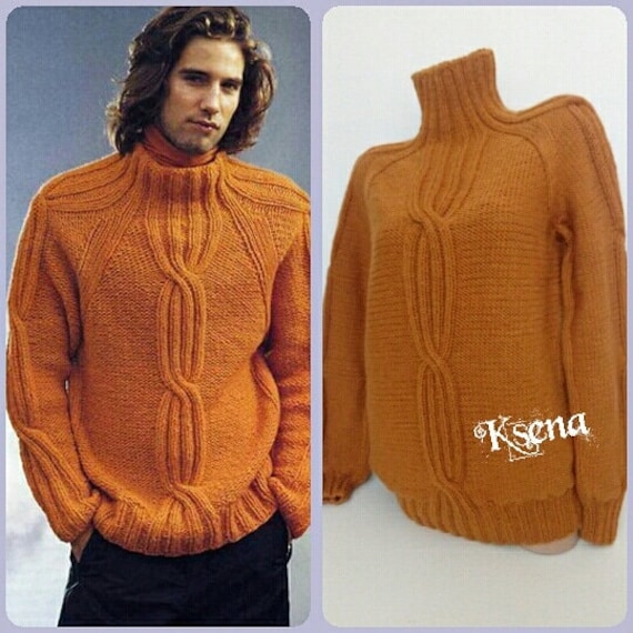 Modnica Men's Hand Knitted Sweater Aran Wool Sweaters Hand Knitted Jumper Knitted Pullover for Men All Sizes and Colors Boys Jumper Mens Knitwear