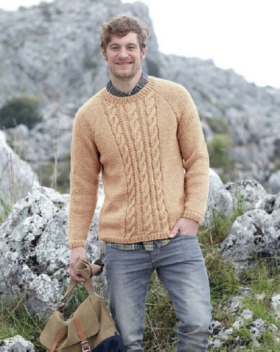 Men's knitted sweater handmade Men's knit jumper Cable Etsy