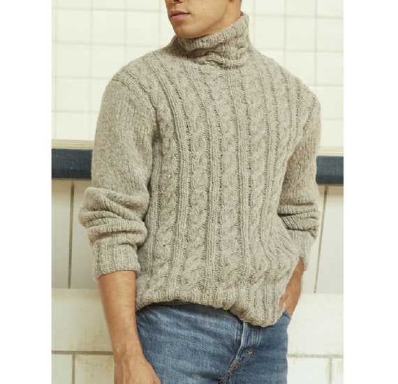 Men's Hand Knit Sweater Men Turtleneck 