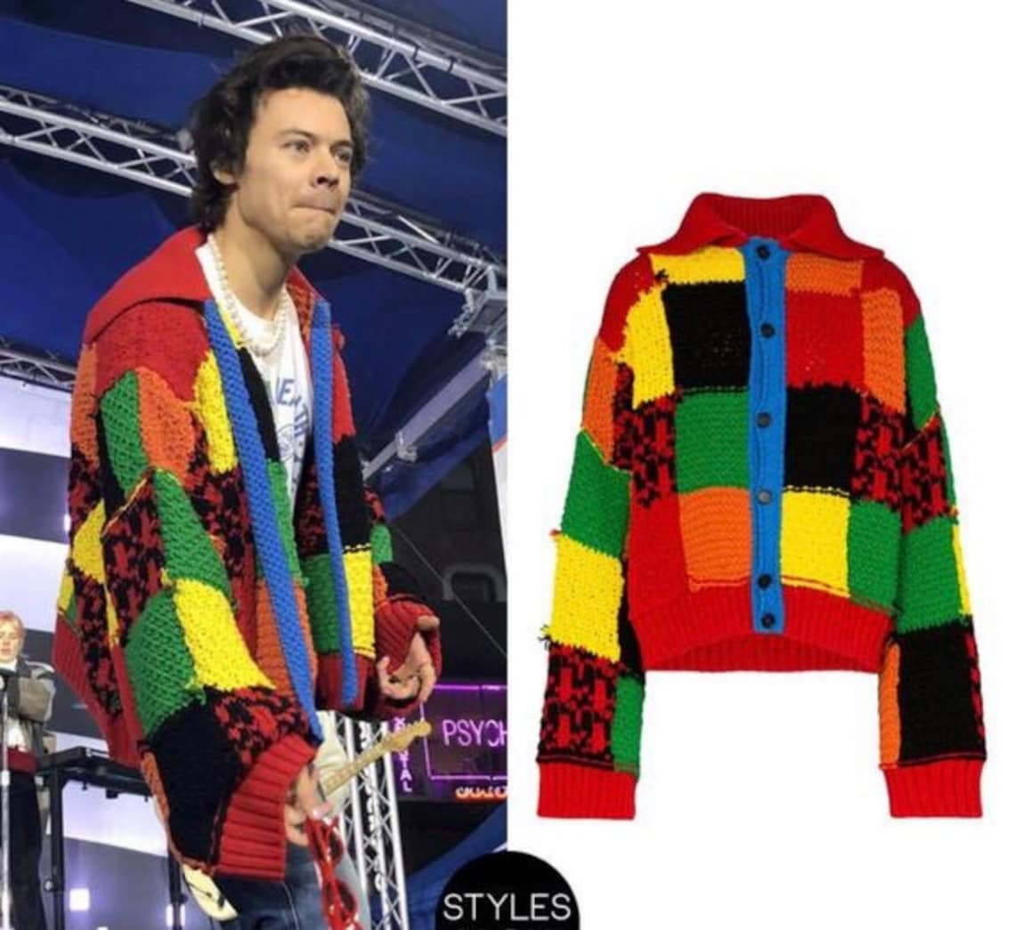 Harry Styles cardigan Harry Styles sweater Knitted patchwork Etsy