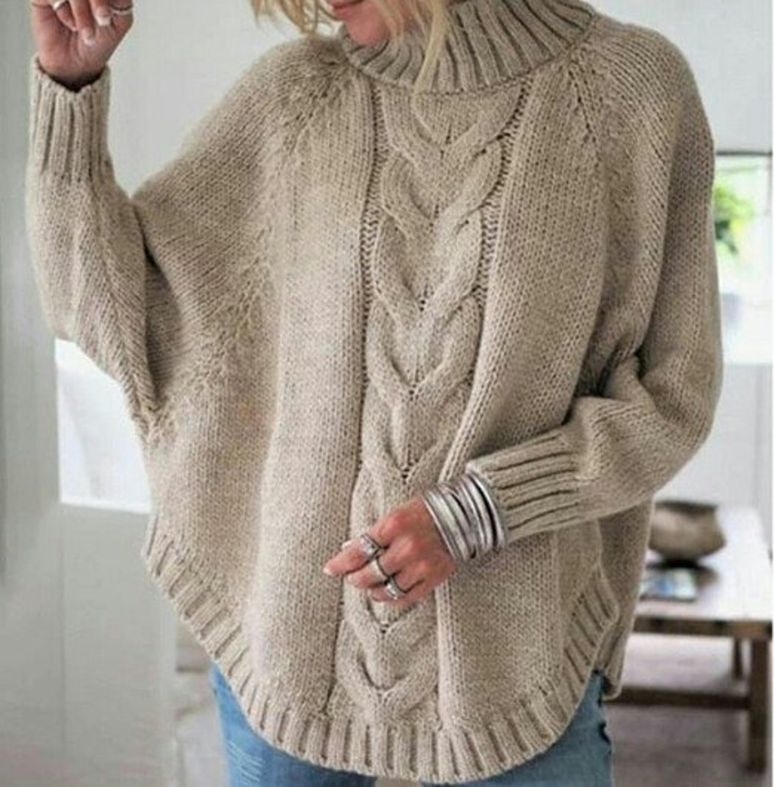 Hand Knitted Poncho Women's Knit Poncho Aran Sweater - Etsy