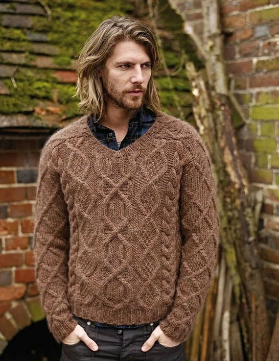 Men's knit sweaters Mens knit pullover Mens aran sweater | Etsy