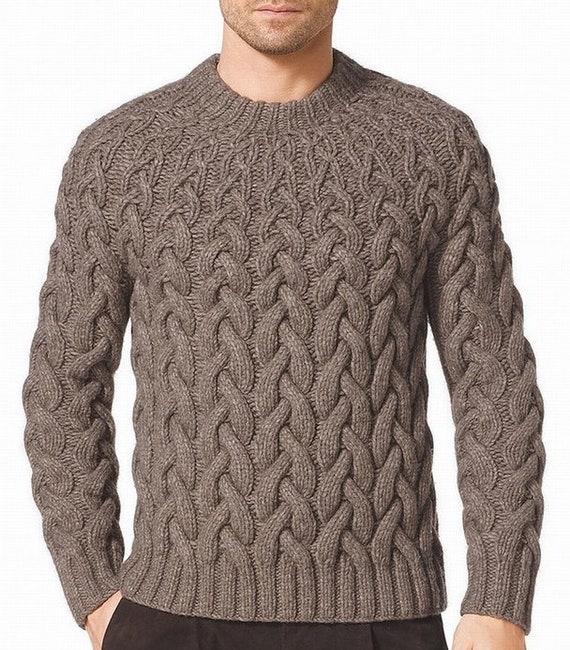 Men S Knitted Sweater Mans Aran Pullover Fisherman Sweater Hand Knitted In A Cable Pattern Hand Knitted Men S Sweater Gray All Sizes