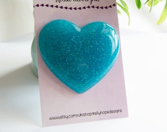 Blue holographic glitter heart pin