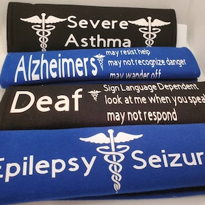 Medical emergency alert seat belt cover  seat cover, responder alert, special needs, medical needs, important medical information