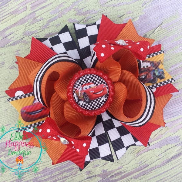 Cars Lightning McQueen  character  inspired 5"  Boutique hair bow,girl  Hair clippies, headbands, hair bows