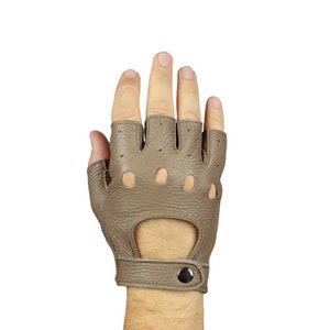 Men&#39;s fingerless gloves, car driving gloves, super soft deerskin leather, great gift for him, beige gloves