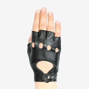 Guanti Senza Dita In Pelle Nera - Per Guida, Palestra, Ciclismo E - Foto 6