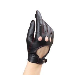 Superb car driving gloves, soft nappa lamb leather - black or red contrast stitching, great gift for her