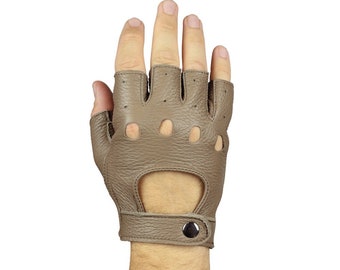 Men's fingerless gloves, car driving gloves, super soft deerskin leather, great gift for him, beige gloves
