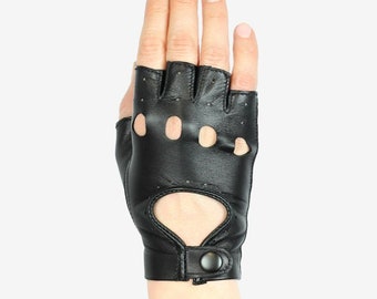 Fingerless car driving leather gloves, driving gloves, cycling gloves,  ladies gloves, scooter gloves - Italian lambskin nappa leather