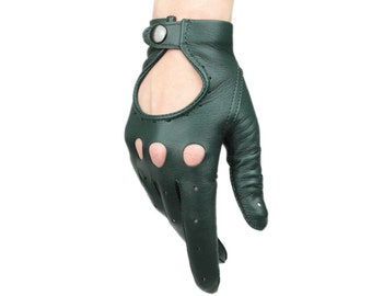 Dark green car driving gloves, unlined gloves - fine super soft Italian nappa leather - ladies driving gloves