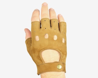 Mitaines de conduite, cuir velours souple beige, gants pour volant en alcantara, gants en daim