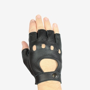 Men&#39;s fingerless gloves, car driving gloves, super soft deerskin leather, great gift for him