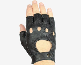 Men's fingerless gloves, car driving gloves, super soft deerskin leather, great gift for him