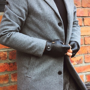 Men&#39;s fingerless gloves, black deerskin gloves without fingers.