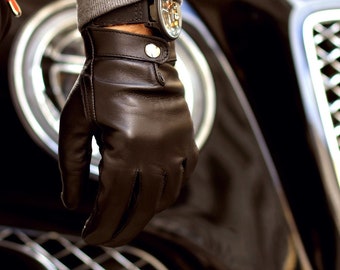 Men's unlined leather gloves - classic gloves, officer gloves, police look gloves, very comfortable and stylish gloves