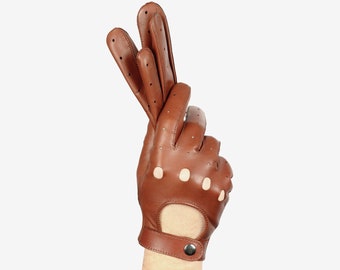 Men's car driving gloves, soft Italian nappa lamb leather, light brown driving gloves