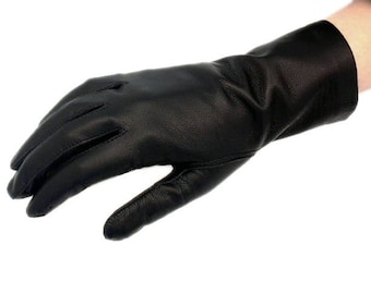 Black unlined women leather gloves, everyday leather gloves - soft and smooth nappa lamb leather